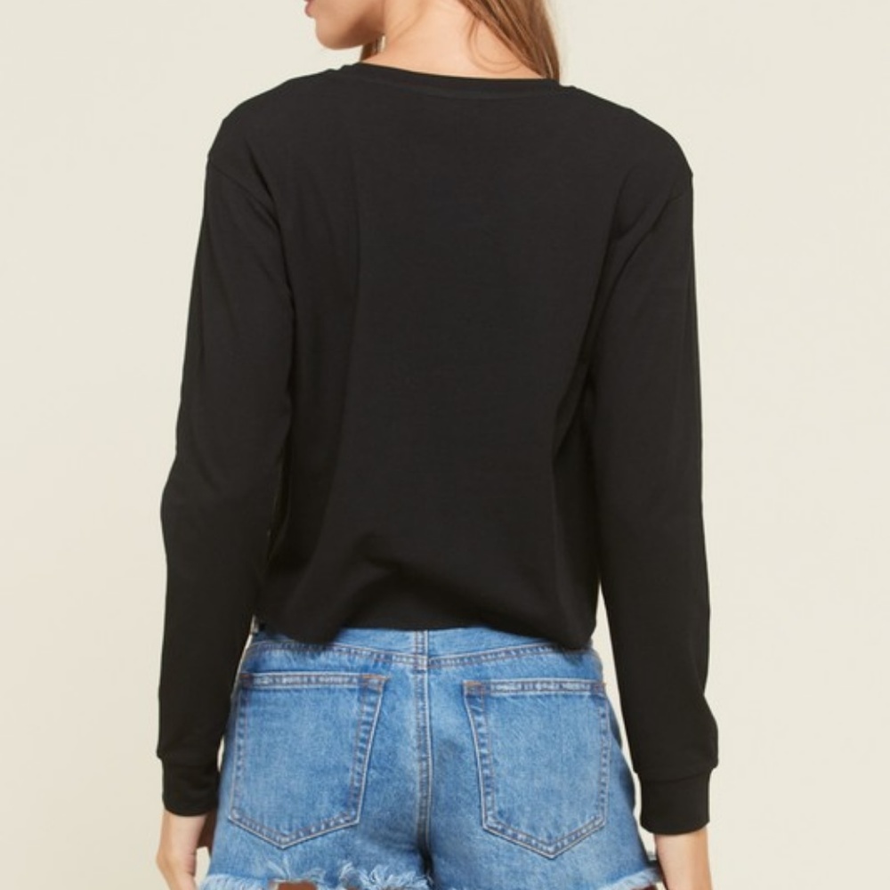 NWT Black Cropped Long Sleeve Top - Picture 2 of 3